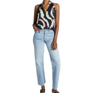 A.L.C Minelli Brushstroke Abstract Print Smocked Crop Top Size 0